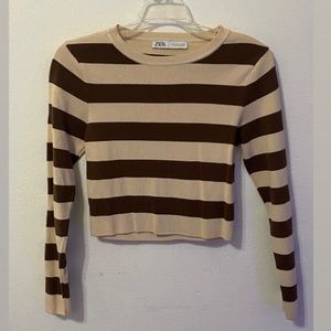 zara brown stripped long sleeve